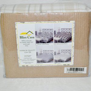 Bliss Casa 4 Piece Full Sheets Set Deep Pocket Super Soft 100% Cotton Flannel
